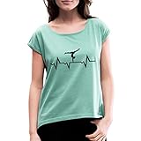 Spreadshirt Turnen EKG Linie Turnerin Handstand Frauen T-Shirt mit gerollten Ärmeln, S