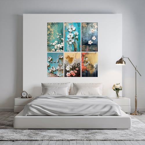 Image of SiddArtify Elegant Teal Gold & White Floral Art Print Set - 300GSM Board - 12x18 Inch - Pack of 6 Wall Room Decoration art Poster Prints