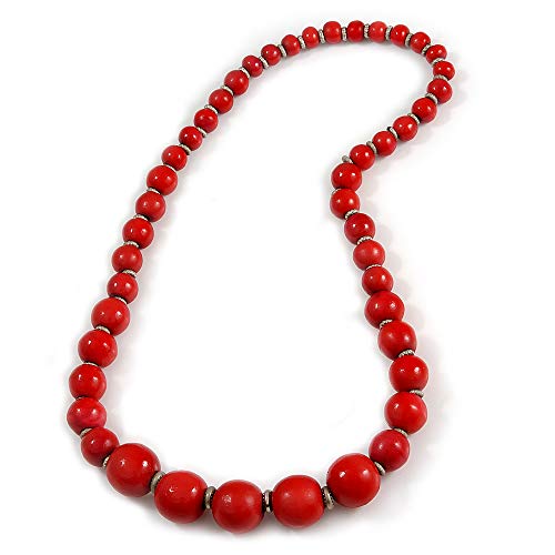 Avalaya Collar de cuentas de madera de color rojo, 70 cm de largo