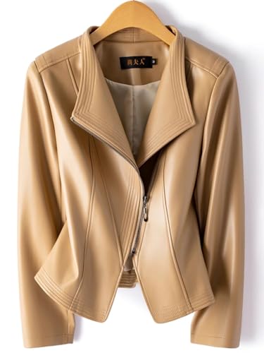 Women's Vintage Faux Leather Jacket Fall Fashion Elegant Lapel Zip Up Short Crop Coats Outfits2