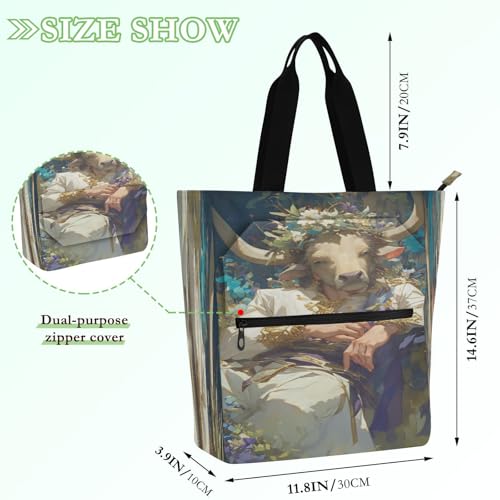 Decorative Kids Tote Bags for Kids Students Adults, Retro Golden Bull Luxurious Waterproof Girls Resuable Shopping Bag Handbag with Zipper for School Work Travel Rainbow para guardar libros2