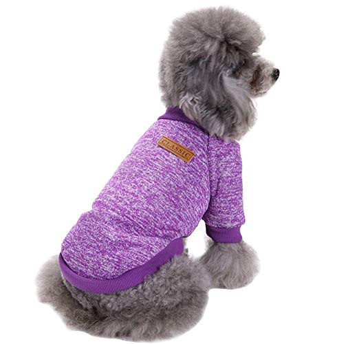 Image of Cotton Blend Pet Dog Classic Knitwear Sweater Warm Winter Puppy Pet Coat Soft Sweater Clothing for Small Dogs (S, Purple), 1 Count