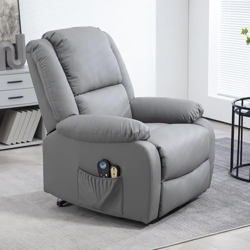 HOMCOM Sillón Relax Reclinable Eléctrico Levanta Personas Sillón Elevador con 8 Punto de Masaje Calor Lumbar 2 Controles Remotos Reposapiés Tela Resistente a los Arañazos y Bolsillo Lateral Gris - imagen 8