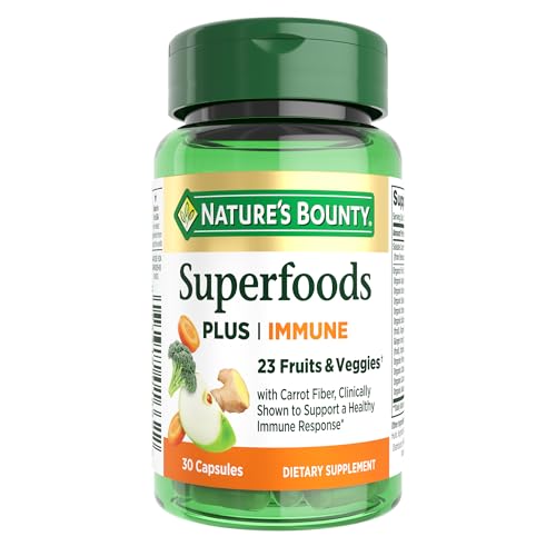 Nature’s Bounty Superfoods Plus Immune for Immune Support plus Fruits and Vegetables Supplement, Superfood, 30 Capsules