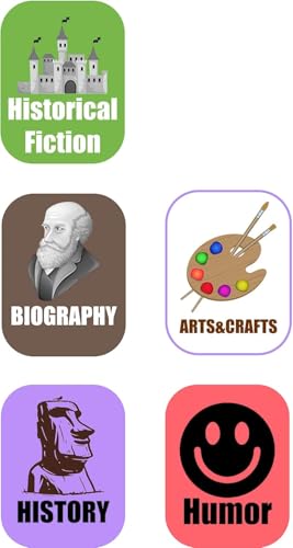 450 PCS Genre Book Labels | 5-Category Library Stickers | Book Spine Organization System | Teacher Librarian Supplies | Arts Humor History Biography Historical Fiction | Acid-Free Removable