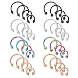 Yolev 32 Stück Septum Piercing 18G Edelstahl Hufeisen Piercing Nasenpiercing Ring Verschiedene Größen Nasenseptum Chirurgenstahl Lippenpiercing Ring Damen Ohrringe Creolen Lippe Hufeisen Nasenring