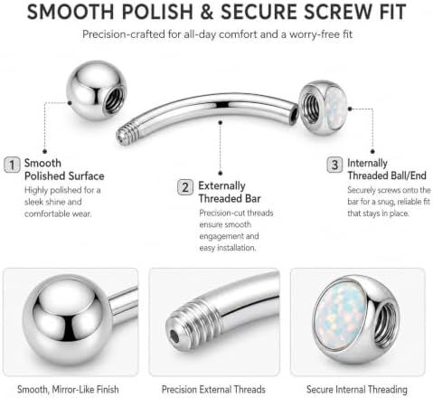 16G Rook Eyebrow Piercing Jewelry Surgical Steel Set — view 5