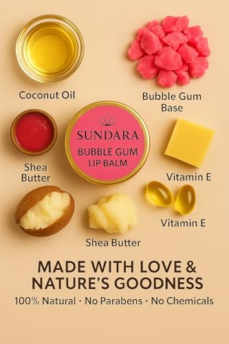 Image of SUNDARA Bubble Gum Lip Balm 8g for Dry & Chapped Lips | Shea Butter, Vitamin E & Natural Oils | Moisturizing Lip Care for Soft, Smooth & Nourished Lips | Bubble Gum Flavor Lip Balm for Men & Women