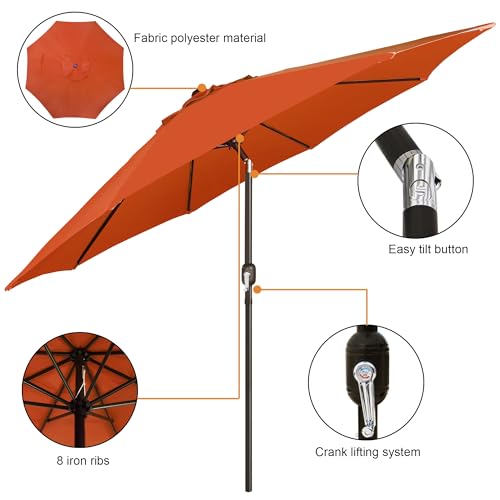 Image of Blissun 9' Outdoor Patio Umbrella, Outdoor Table Umbrella, Yard Umbrella, Market Umbrella with 8 Sturdy Ribs, Push Button Tilt and Crank