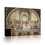 ラファエロ・スクール・オブ・アテネ リビングルーム用キャンバスプリント教室用クラシックルネッサンスアートポスター教室寮の装飾用有名な絵画レプリカ65x85cmインナーフレーム