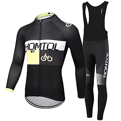 HOMTOL Radtrikot Set Herren Langarm Rennrad Trikot Rennrad Bekleidung MTB Trikot Herren Langarm Set Fahrradbekleidung Set Fahrrad Anzug Trägerhose mit Gel Gepolstert Frühling Sommer Herbst
