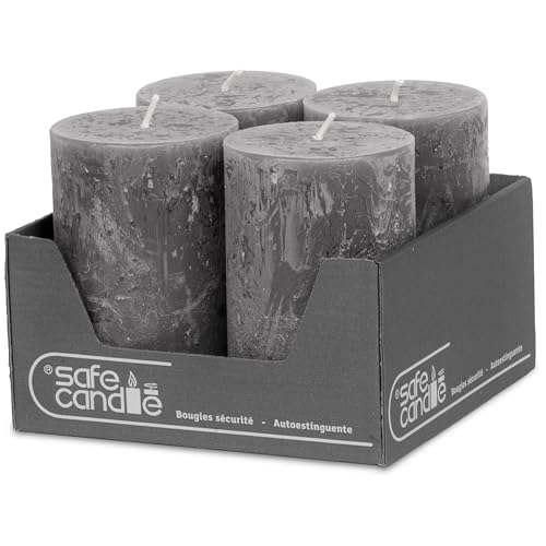 DecoLite Stumpenkerzen Rustic 4er Set 110x70 mm | Selbstverlöschend...