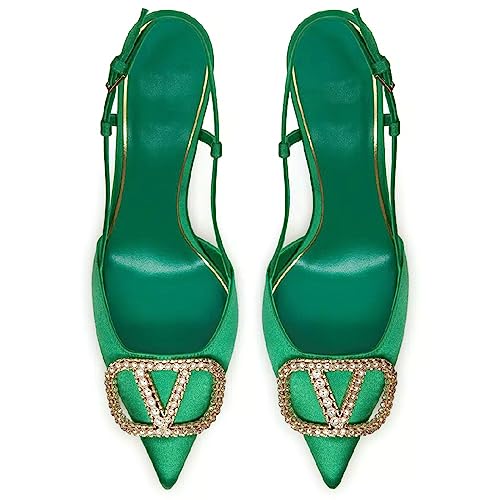 Image of BlingQueen Women Heeled Slingback Sandals Closed Pointed Toe Stiletto High Heels Patent Leather Pumps Slip-On Backless Evening Prom Party Dress Shoes