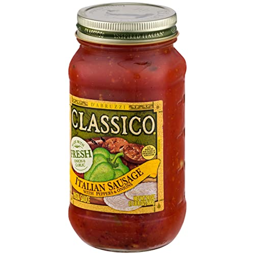 Classico Italian Sausage Spaghetti Pasta Sauce with Tomato, Peppers & Onions (24 oz Jar) (Pack of 2)