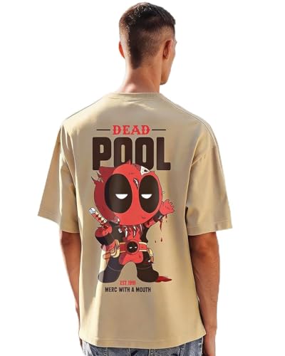 Image of Bewakoof X Marvel Deadpool Men's 100% Cotton Graphic Print Oversized Fit Half Sleeve Round Neck T-Shirt | Casual Wear | Street Wear | Oversized t Shirt for Men Cotton | Baggy
