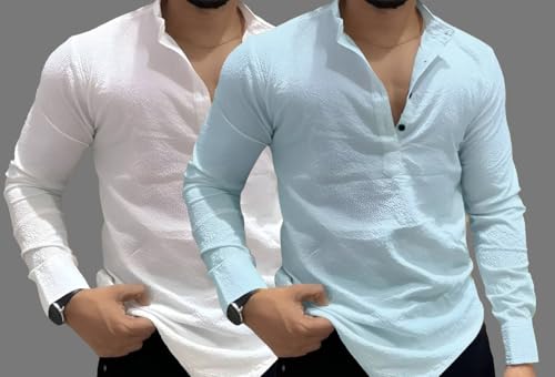 Image of MiraMichi Men's Cotton Blend Kurta | Kurta for Men Stylish Casual Short Kurta | Half Kurta Shirt Daily Use for Summer Season | Mandarin Collar Cotton Kurta's for Man Comfort