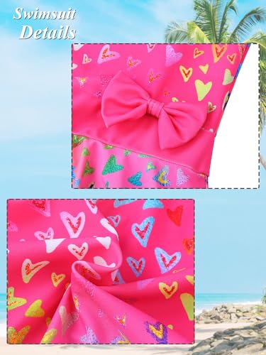 Image of Girls Swimsuit One Piece UPF 50+ Floral Skirted Bathing Suit Modest Beach Swim Dress 3-11 Years