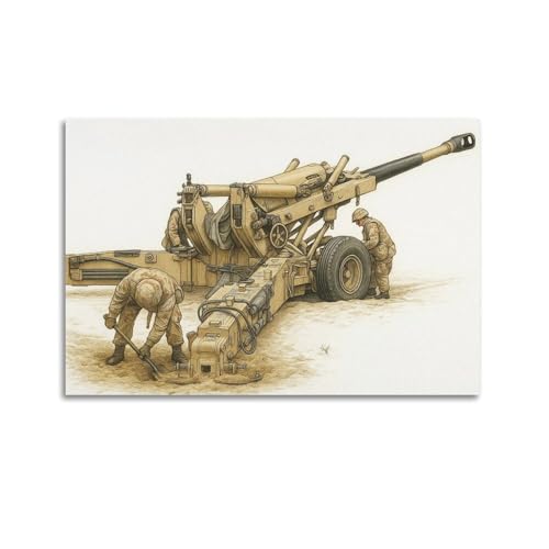 OKNGB Póster de la Segunda Guerra Mundial de Armas de Estados Unidos M198 de 155 mm, póster decorativo de lienzo para pared e impresión artística moderna para dormitorio familiar, pósteres de 40 x 60