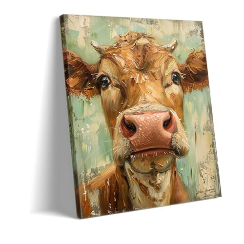 Toile effet pinceau huile de vache curieuse grand format 100x160cm de qualité