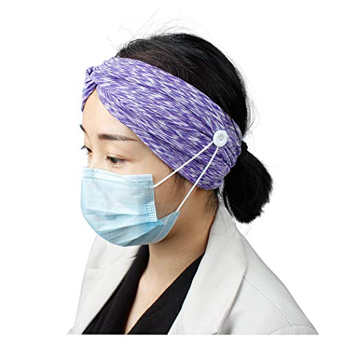 Yogwoo Knotted Headbands for Women with Buttons for Face Mask Criss Cross Non Slip Head Bands Extra Wide Stretchy Head Wrap Super Soft Hair Accessories Workout Yoga Running Sports Hair Bands 1 Pcs