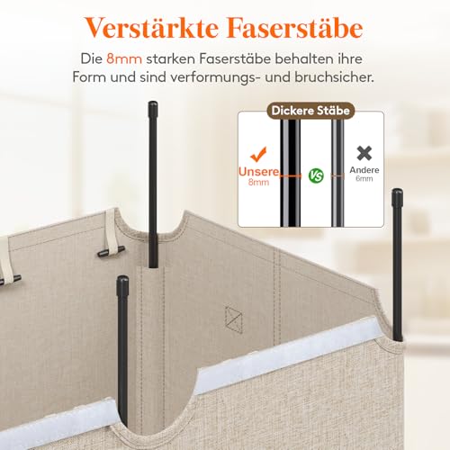 Lifewit 3 Fächer Wäschekorb mit Deckel, 165L Wäschesammler mit Kunststoffrahmen, faltbarer großer Wäschesortierer, Wäschebox Laundry Baskets für Schlafzimmer, Bad, Beige