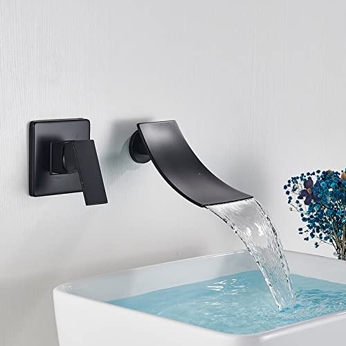 Robinet cascade mural noir avec mitigeur eau chaude et froide lavabo