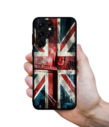 Image of London Flag Wallpaper Design Premium 2D Printed Metal Back Case Cover for Samsung Galaxy S22 Ultra 5G