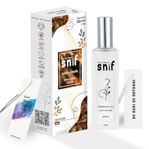 Image of Spray Car Perfumes with Essential Oils Fragrance in Glass bottle with 2 Hanging Tags | Car Air Fresheners 50ml (White Oudh)