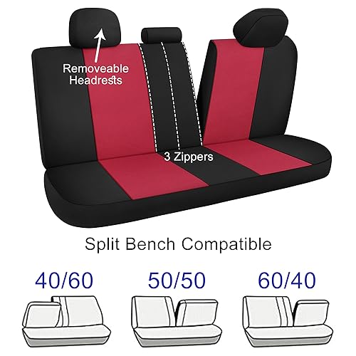 CAROMOP Waterproof Car Seat Cover Full Seats, Neoprene Seat Covers for Cars,Split Bench Compatible Car Interior Covers, Universal Fit Most Car Sedan Truck SUV(Black/Red)