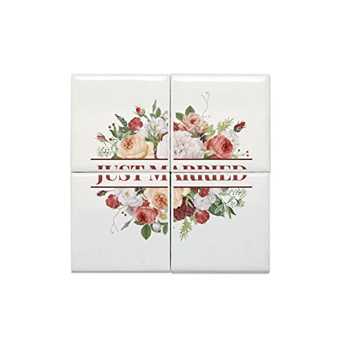 Carreaux céramique bouquet fleurs décoration murale mariage Just Married 30cm