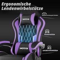 Gaming Stuhl mit Fußstütze, Ergonomischer Gaming-Stuhl, Computerstuhl mit Lendenwirbelstütze, Kopfstütze, Computerstuhl höhenverstellbar mit 360° drehbarem Sitz für Büro oder Gaming – Ansicht 4