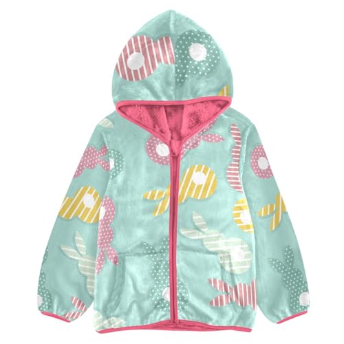OTVEE Colorful Easter Bunny Kids Hoodie Jacket Fall Spring Full Zip Warm Outwear Coat