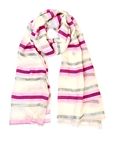 Anika Dali Women's Jazzy Sparkle Stripe Shimmer Scarf (Silver, Off-White, Pink) #TOP25