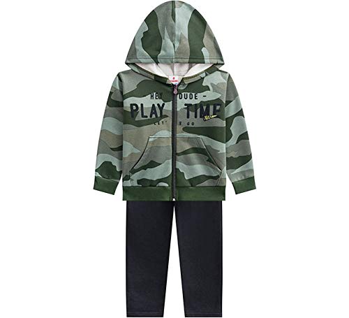Conj. Infantil Camuflado Moletom Flanelado com Capuz Aberto com Zíper Brandili Menino (1)