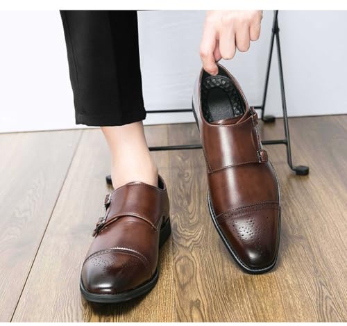 Double Monk Strap Shoes Men Breathing Classic Retro Formal Business Loafer Dress Shoes Lightweight Leather Slip On Comfort Wear Low Heel Cap Toe Buckle Pull-on Oxford Casual Elegant Office Wedding4