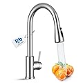 Kitchen Faucet with Pull Down Sprayer, VFAUOSIT Lead-Free Kitchen Sink Faucet Brushed Nickel Stainless Steel Modern High Arc Pull Out Single Hole Kitchen Faucets for Bar Laundry Utility RV Sink