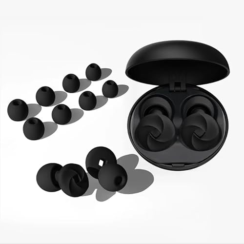 Serenity Sleep Soft Silicone Looped Earplugs, Reusable with Carry Case, 6 Noise Cancelling Variable Sized Earbuds Ear Plugs – Reusable Noise-Reducing Earplugs for Sleep, Flexible Hearing Protection