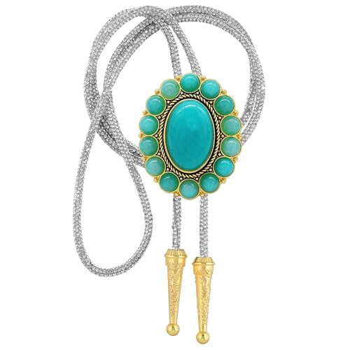 Image of GelConnie Bolo Tie for Men Women Western Cowboy Turquoise Leather Necktie | Natural Stone Bolo Tie Necklace for Women Rodeo Cowboy Leather Necktie Native American Western Cowgirl Ties Adjustable Cord