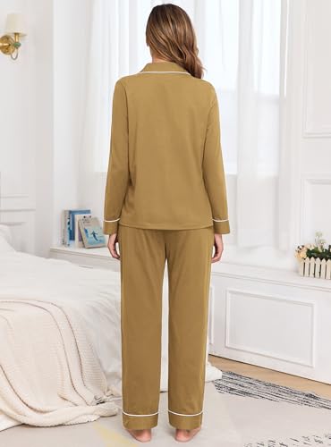 Image of Veseacky 100% Cotton Women's Pajama Set Long Sleeve Button Down Sleepwear Soft Pjs Lounge Sets Nightwear Pjs XS-XXL