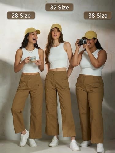 Image of GRECIILOOKS Cargo Pants For Woman | Trousers For Womans |High Waist Cotton Trouser for Women - Flared Parachute Pants with Side Pockets |Womens Cargo Pant | Elegant for College & Events (Available in Plus Size)