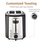 Amazon Basics 2 Slice Toaster, With 6 Browning Settings, Extra Wide Slots For Bagels and Special Breads, Removable Easy-to-Clean Crumb Tray, Cancel/Defrost/Bagel Buttons, 900W, Black & Silver - Image 2