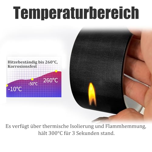 Misuyue 15mm Antistatisch Teflonband Gewindedichtband, Hitzebeständiges bis 300℃, Teflon Klebeband PTFE Glasgewebeband 10m/32.8ft für Vakuumiermaschine Impulsversiegeler (Schwarz)