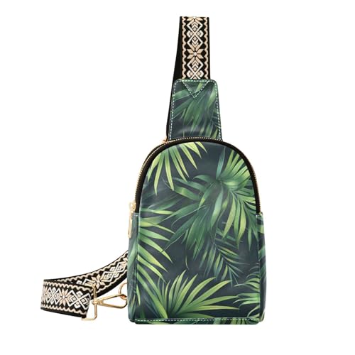 Mnsruu Bolso bandolera pequeño con diseño de hojas para mujer, diseño de árboles verdes tropicales, de piel, bolsa de pecho, riñonera, Multicolor 51, Talla única