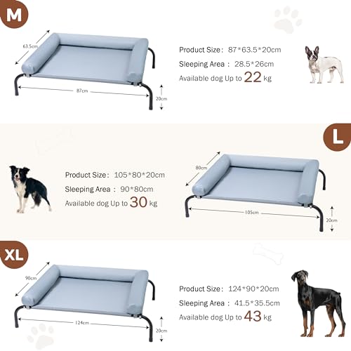 TJSOULER Outdoor-Hundebett mit abnehmbarem Bloster, kühlendes erhöhtes Hundebett für mittelgroße Hunde, atmungsaktives, waschbares Netzgewebe, für Haus und Garten L Grau