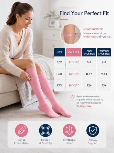 Image of Medical Soft Compression Socks 20-30 mmHg for Women & Men - High-Stretch Wide Calf Fit, Breathable Cooling Microfiber Knit, Easy-On Knee High Support Stockings