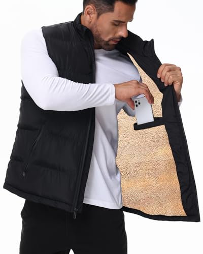 Image of TUVEKE Men's Puffer Vest Sherpa Lined Outdoor Zipper Fleece Vest Warm Sleeveless Men Winter Jackets Water-Resistant M-3XL