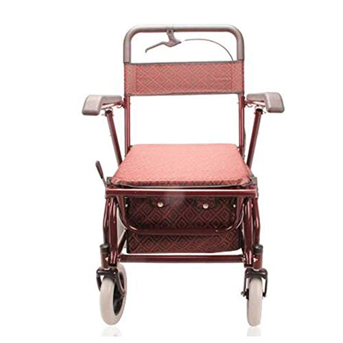 歩行器、折りたたみ歩行器 フットペダル付き 肘掛け調節可能 大型タイヤ 座って押す 老人ショッピングカート、スチールパイプ kxtmm