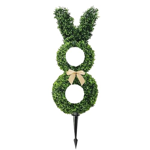 Bunny Shaped Topiary, Artificial UV-Resistant Bunny Plant, Lifelike Greenery with Ground Spike, Potted Decoration 21,67 pulgadas for Easter, Garden, Patio, Porch, Lawn, Farmhouse