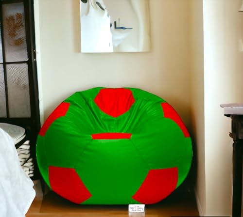 Image of RnS Rest 'n' Sleep - Bean Bag Football Chair Filled with Beans, with 1 Year Warranty (Red /Parrot Green, XXXL)