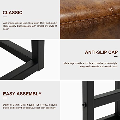 Furnimart 24 Inch Bar Stools Set Of 2 Faux Leather Counter Height Bar Stools, Upholstered Counter Saddle Chair Island Stool With Metal Frame For Bar Kitchen Dining Room Indoor (Yellow Brown) #TOP4